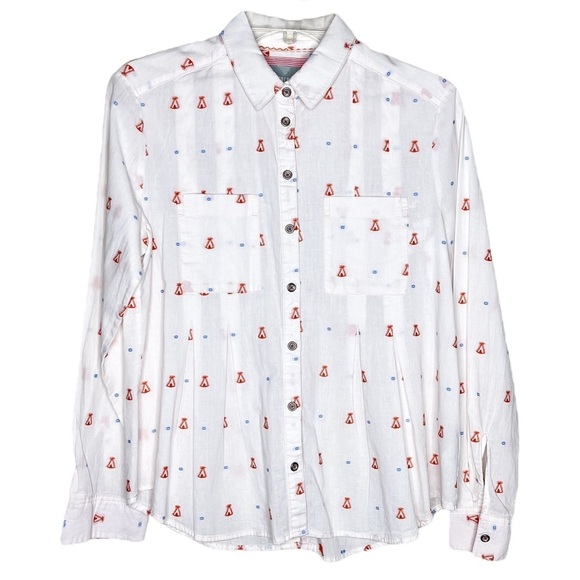 Maeve Anthropologie Miette Tee Pee Print Button Down Shirt Women's Size 2 - Picture 3 of 12